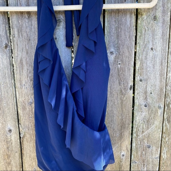 Carmen Marc Valvo Halter Ruffle One Piece Navy Blue Swimsuit Size 4 NWT - Picture 3 of 11